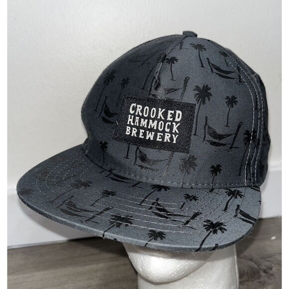Crooked Hammock Brewery SnapBack Flat Bill Hat Cap Gray/Black EUC - Picture 1 of 8